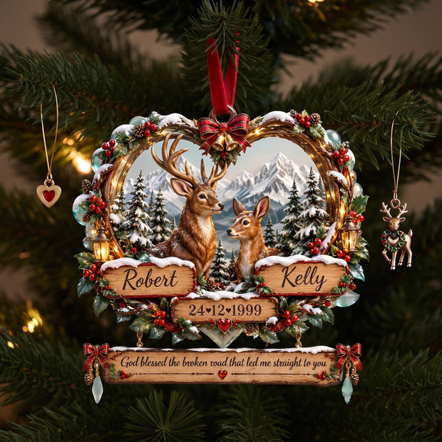 Romantic Deer Couple - Personalized Ornament - Gifts For Couple