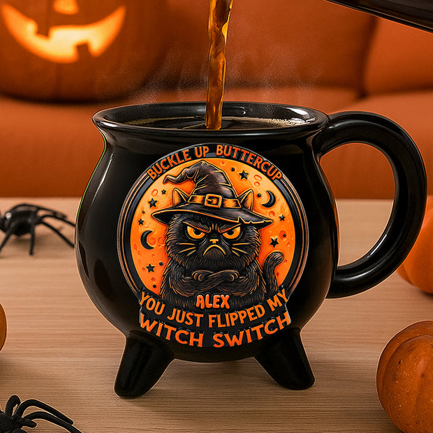 Cat Witch Mode - Personalized Cauldron Coffee Mug - Halloween Gifts For Witch And Cat Lovers