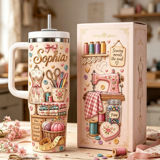 Sewing Mends The Soul - Personalized Tumbler - Gift For Seamstress