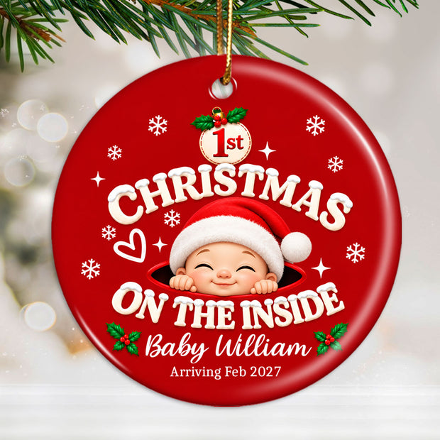1st Christmas On The Inside Christmas Gift For Baby, New Parents, Kids - Personalized Acrylic Ornament