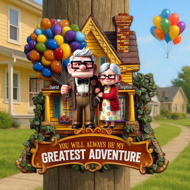 PXAR Greatest Adventure - Personalized Wood Sign  - Gift For Couple