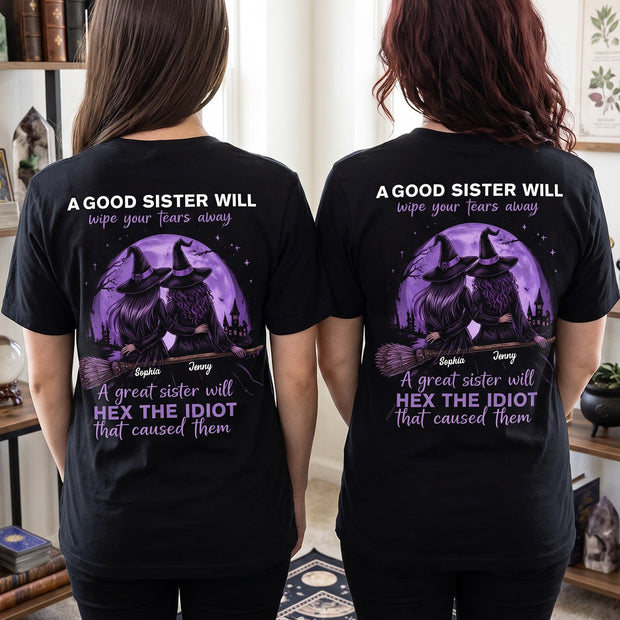 Hex The Idiot Funny Witch Sister Halloween - Personalized Shirt - Gifts For Sister, Witch Lovers