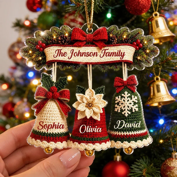 Bells In Red And Green Christmas Gift For Family - Personalized Acrylic Ornament
