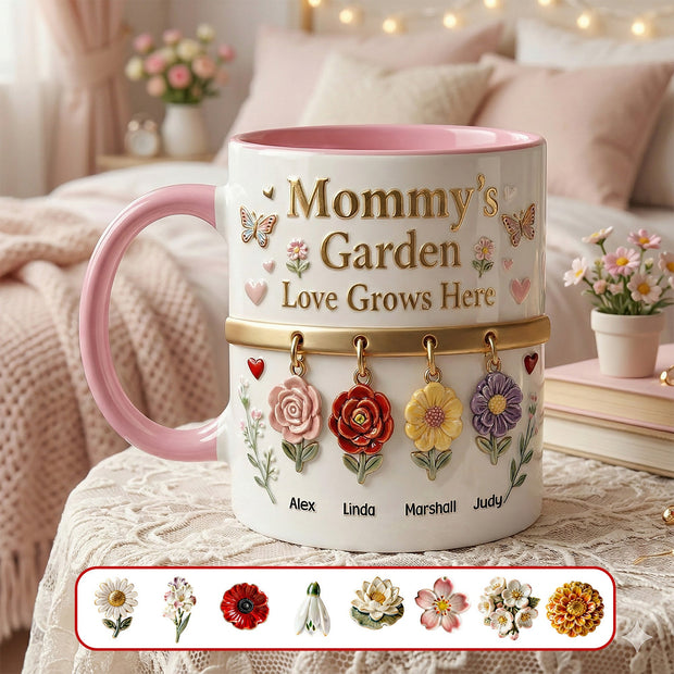 Mom's Floral Garden  - Personalized Accent Mug - Gift For Mom, Grandma