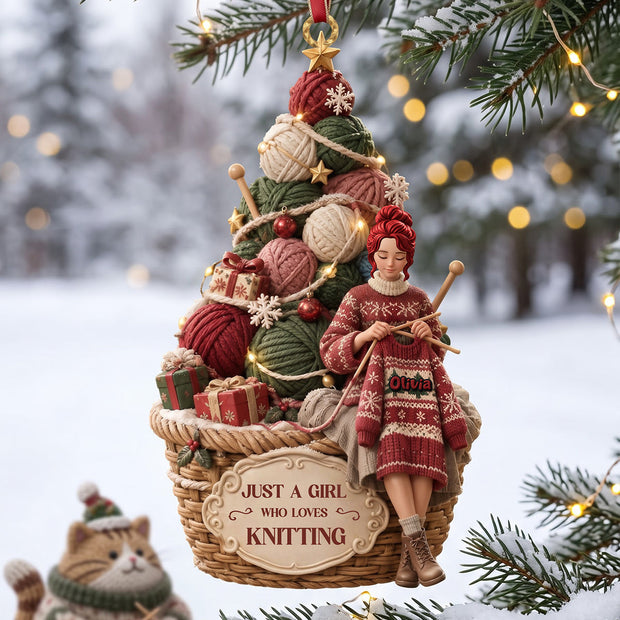 Just A Girl Who Loves Knitting Christmas Gift For Sewing Lovers - Personalized Acrylic Ornament