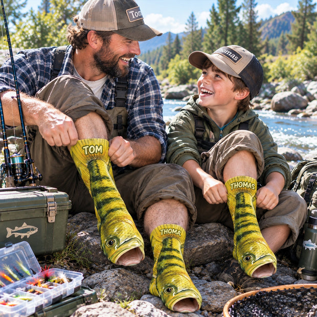 Custom Name Big Catch Fishing - Personalized Crew Socks