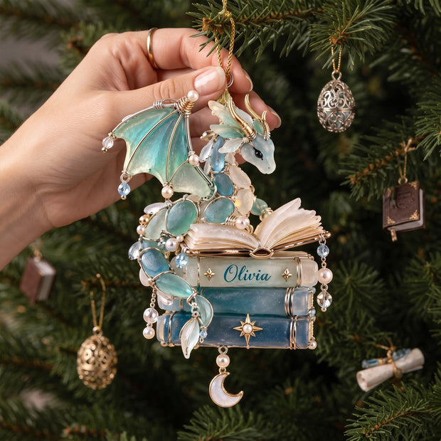 Custom Name Book Dragon Christmas Gift For Fantasy Readers - Personalized Acrylic Ornament