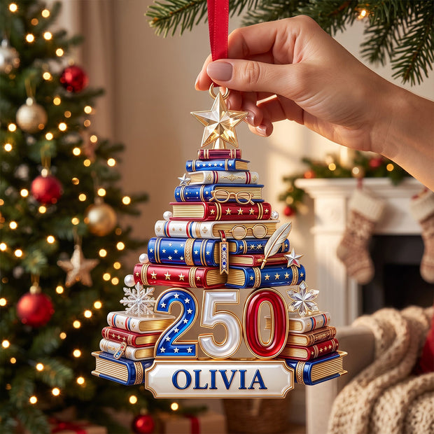 Book Stack Christmas Tree Ornament - Personalized Acrylic Orrnament - Gift For Book Lovers