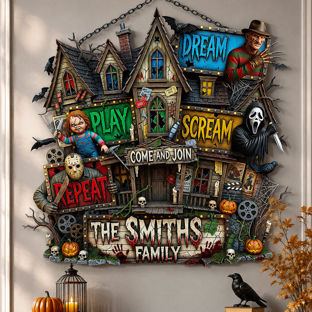 Creepy Crew - Personalized Shape Metal Sign - Halloween Gift For Family
