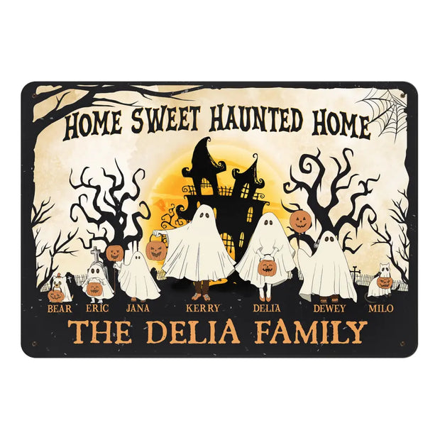 Home Sweet Haunted Home - Personalized Metal Sign - Halloween Gift For Family
