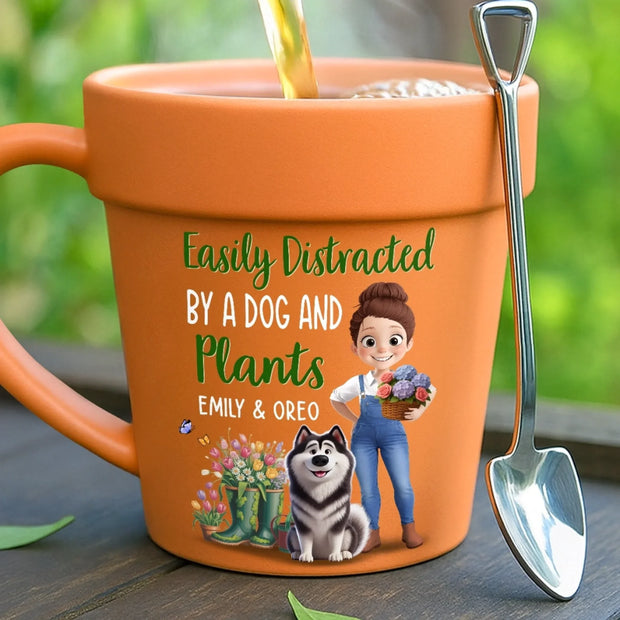 Happiness In Paws And Petals  - Personalized Plant Pot Ceramic Mug - Gift For Garden Lovers