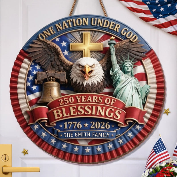 One Nation Under God - Personalized Wood Sign - 250th Anniversary Gift