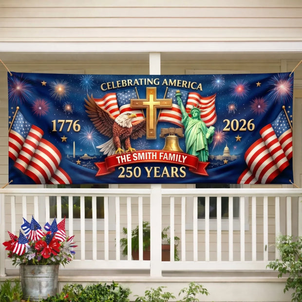 Celebrating America 250th Anniversary - Personalized Outdoor Banner - 250th Anniversary Gift CT01