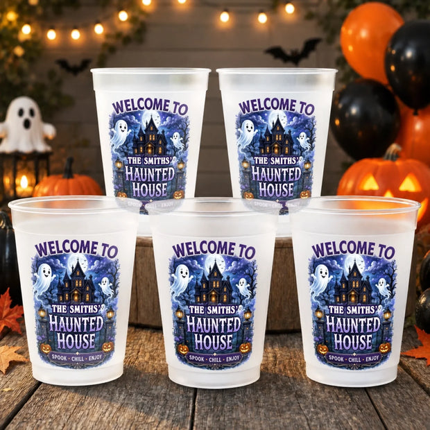 Haunted House Party Crew  - Personalized Frosted Cups - Halloween Gifts For Family