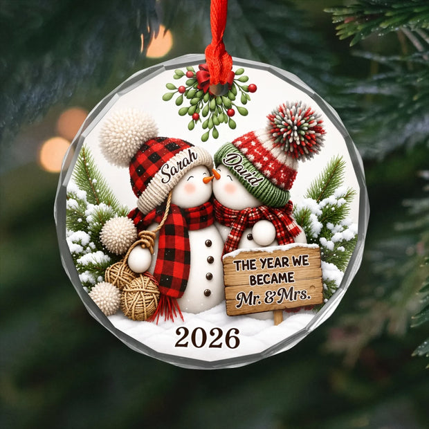 Our First Married Christmas - Personalized Round Glass Ornament - Chrismas Gift For Couple