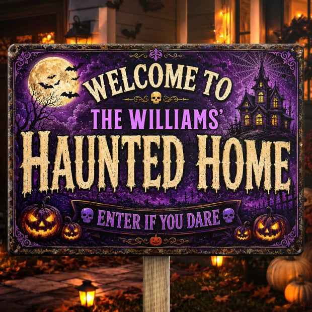 Monsters Welcome, Humans Beware - Personalized Metal Sign - Halloween Gift For Family