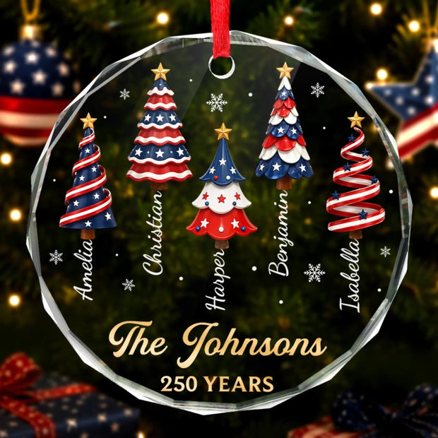 Making Patriotic Memories - Personalized Round Glass Ornament - Chrismas Gift For Family