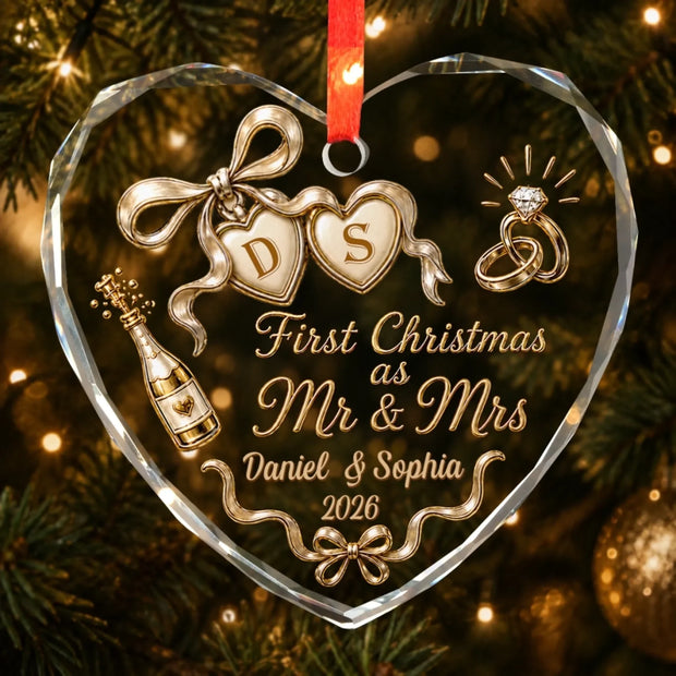 The Start Of Forever - Personalized Heart Glass Ornament - Chrismas Gift For Couple