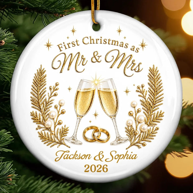 Toast To Forever Love - Personalized Ceramic Ornament - Chrismas Gift For Couple