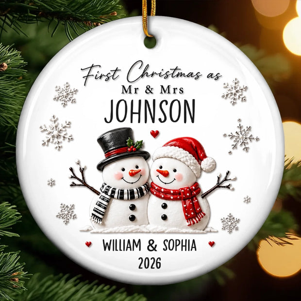 Snow In Love Forever - Personalized Ceramic Ornament - Chrismas Gift For Couple