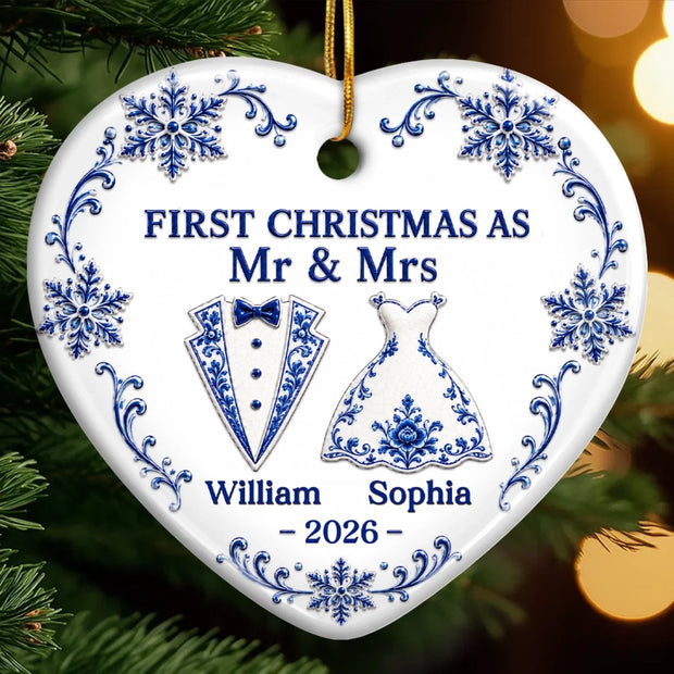 Our Love Story Starts Here - Personalized Ceramic Ornament - Chrismas Gift For Couple