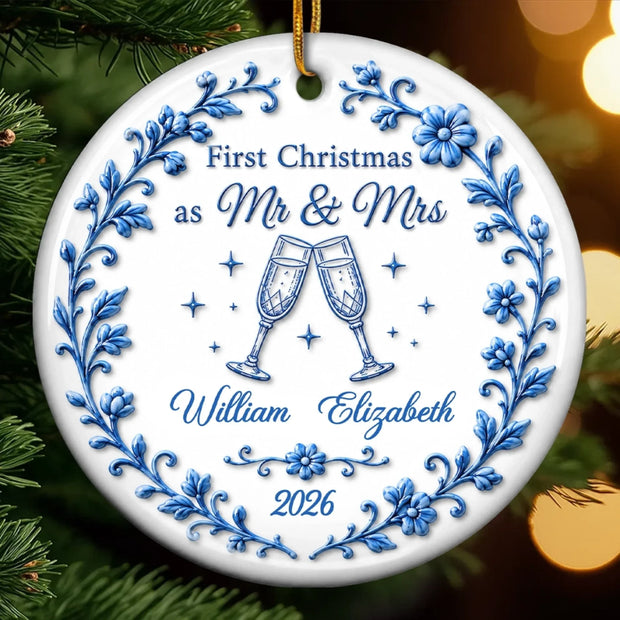 CU Two Hearts, One Forever  - Personalized Ceramic Ornament - Chrismas Gift For Couple