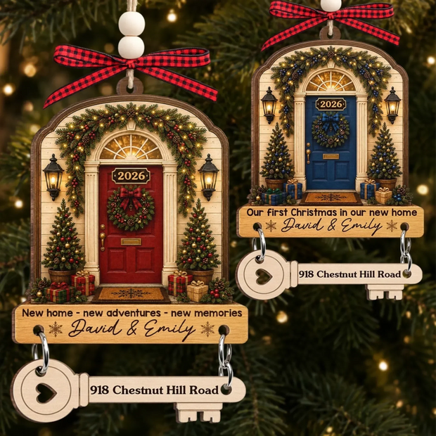 Custom New Home Wooden Ornament With Tag - Personalized Anniversary Christmas Wedding Gifts For Husband And Wife, Him And Her - Warm Hearts Sweet Home