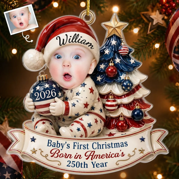 Custom Photo First America 250th Christmas Gift For Kids, Baby - Personalized Acrylic Ornament