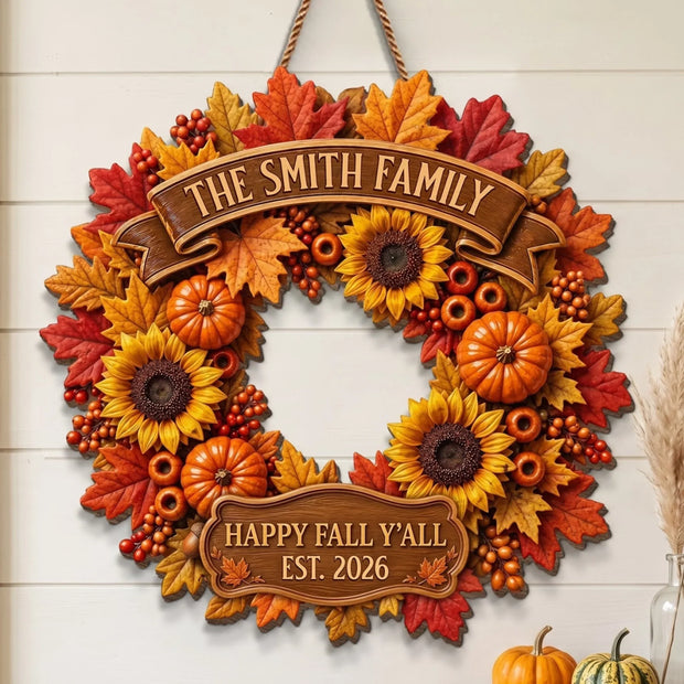 Warm Fall Sunshine Welcome - Personalized Wood Sign - Halloween Gift For Family