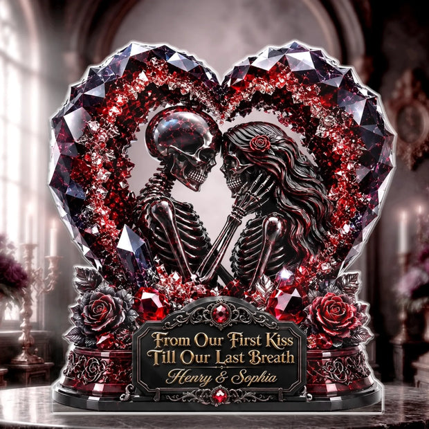 Our Love Story Never Dies - Personalized Shape Acrylic Plaque - Halloween Gift For Couple