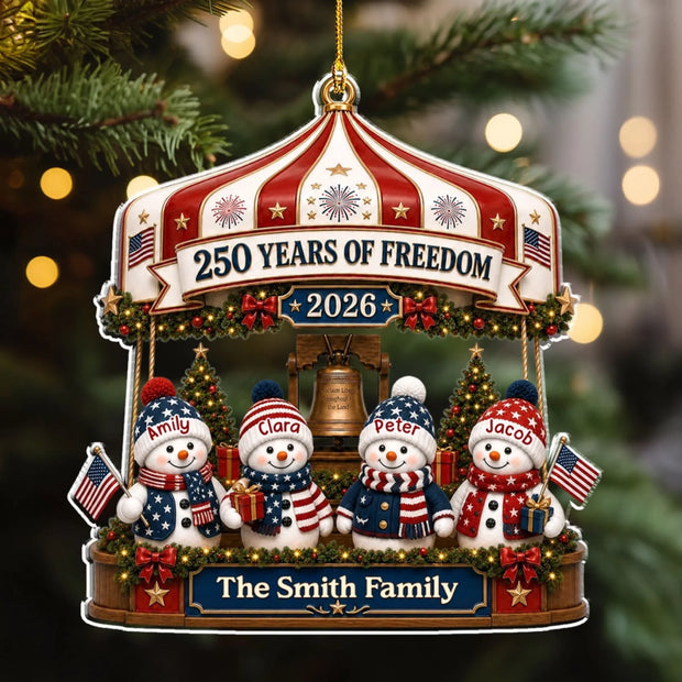 Family Christmas Carousel 250th - Personalized Acrylic Ornament - Gift For Family