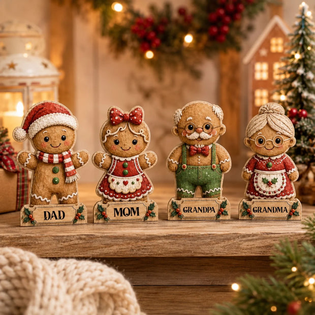 Gingerbread Family  - Personalized Wooden Block - Chrismas Gift For Family