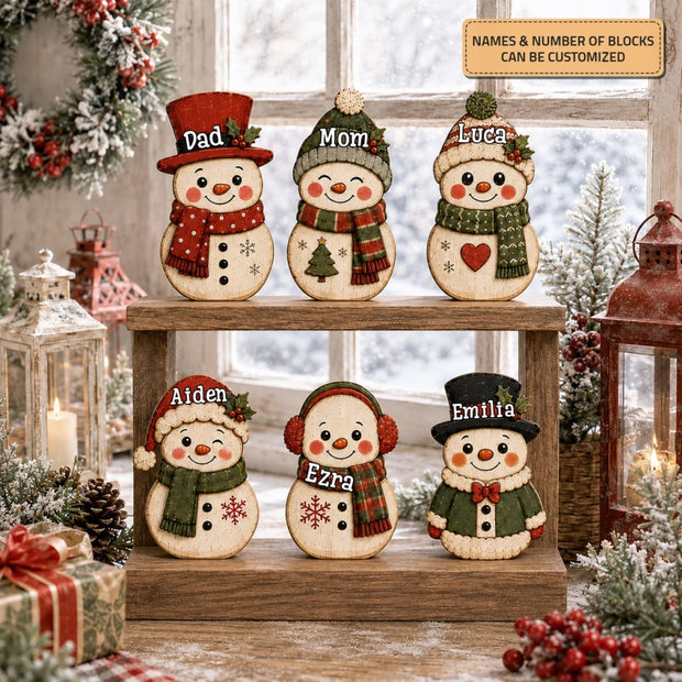Snow Family   - Personalized Wooden Block - Chrismas Gift For Family