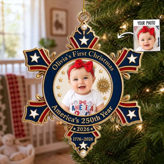 Custom Photo Baby's First 250th Year Christmas Gift for Kids, For New Parents  - Personalized Acrylic Ornament