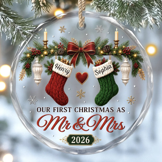 Love Hanging On Tree - Personalized Round Glass Ornament - Chrismas Gift For Couple