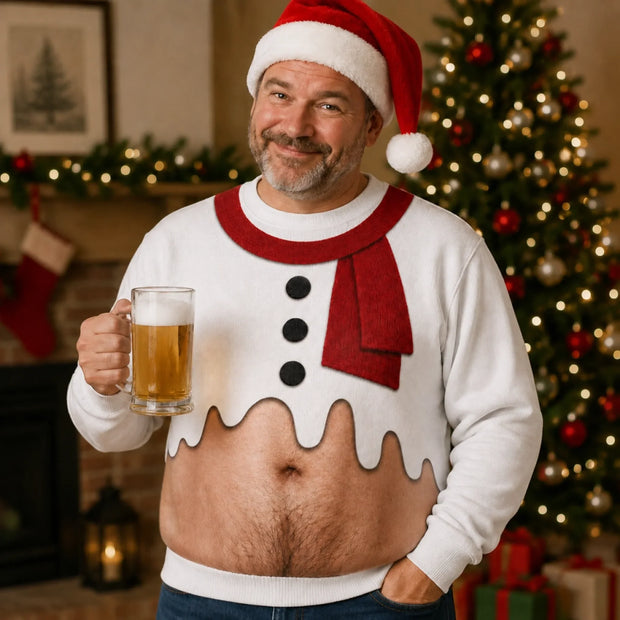Snowman's Got A Beer Belly - Personalized Ugly Sweatshirt - Gift For Him