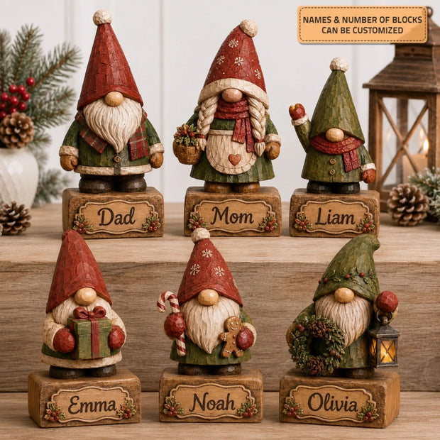 Gnome Family - Personalized Wood Block - Christmas Gift For Family