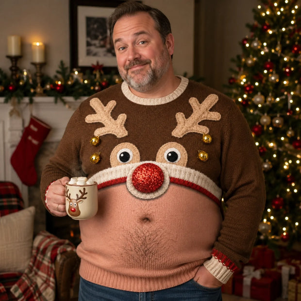 My Reindeer Belly Says Merry - Personalized Ugly Sweatshirt - Gift For Him