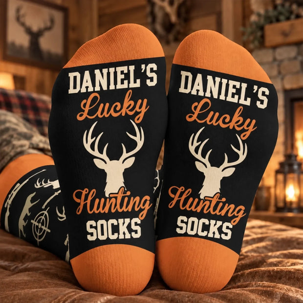 Warm Feet For Lucky Hunts Custom Name Gift For Hunters - Personalized Crew Socks