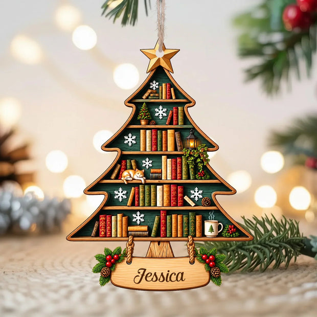 Christmas Book Tree Custom Name Gifts For Book Lovers - Personalized Wooden Ornament