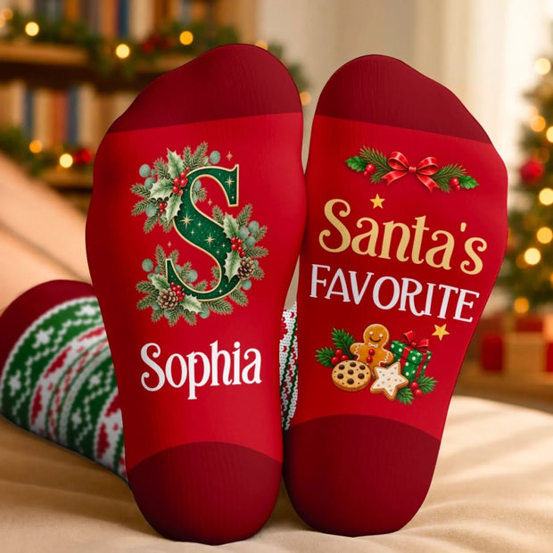 Santa's Favorite Custom Name Christmas Gift - Personalized Crew Socks