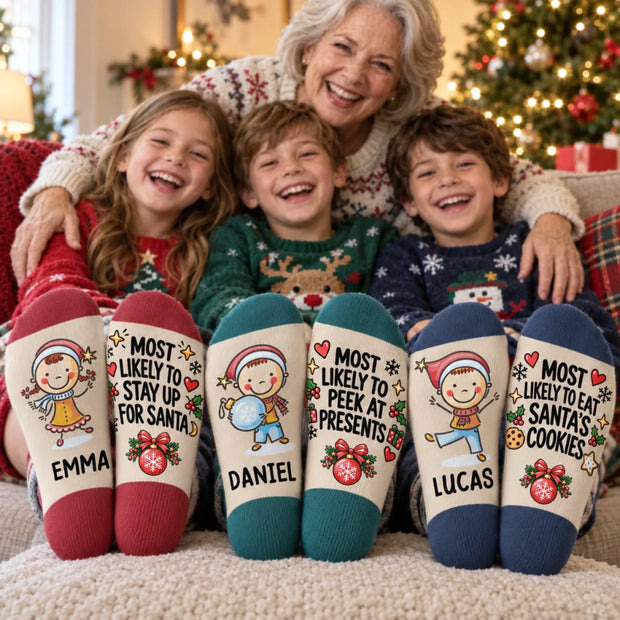 Most Likely To Meet Santa - Personalized Crew Socks - Gift For Family