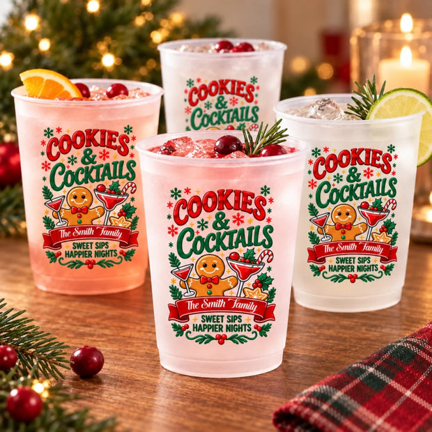 Cookies, Cocktails - Personalized Frosted Cups - Christmas Gift For Family