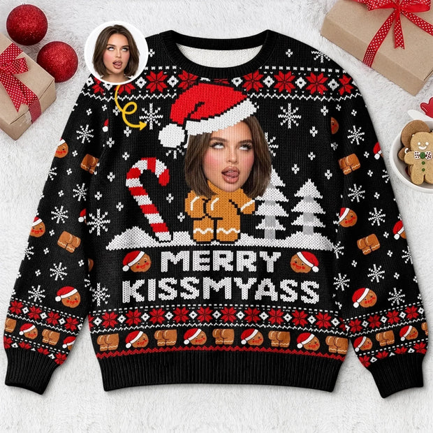 Custom Photo Funny Ugly Christmas Sweater, Holiday Party Outfit Gifts For Wife, Daughter, Besties, Sisters, Grandma, Mom, Yourself - Personalized Ugly Sweatshirt