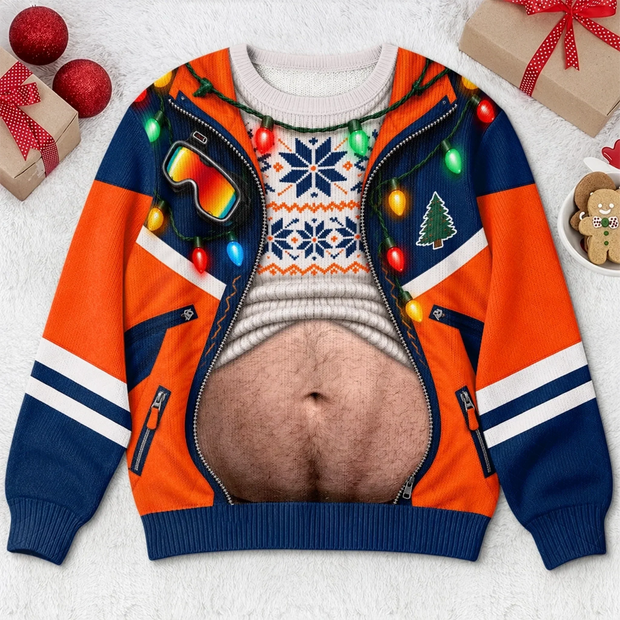 Funny 3D Open Jacket Ugly Christmas Sweater, Xmas Party Costume Gift For Him - Personalized Ugly Sweatshirt