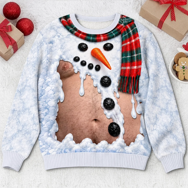 Men's Funny 3D Snowman Body Christmas Costume, Xmas Novelty Gag - Personalized Ugly Sweatshirt