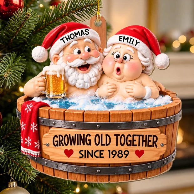 Funny Santa Growing Old Together Christmas Gift For Couple - Personalized Acrylic Ornament MH01