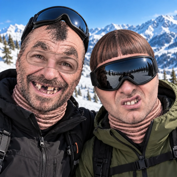 Funny Bowl-cut Hairstyle With  Missing Teeth Costume Headwear Gifts For Ski Lovers - Personalized Balaclava Face Mask