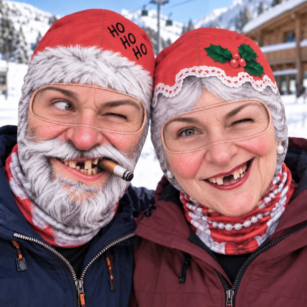 Custom Funny Santa Skiing Costume Headwear Gift For Couple - Personalized Balaclava Face Mask