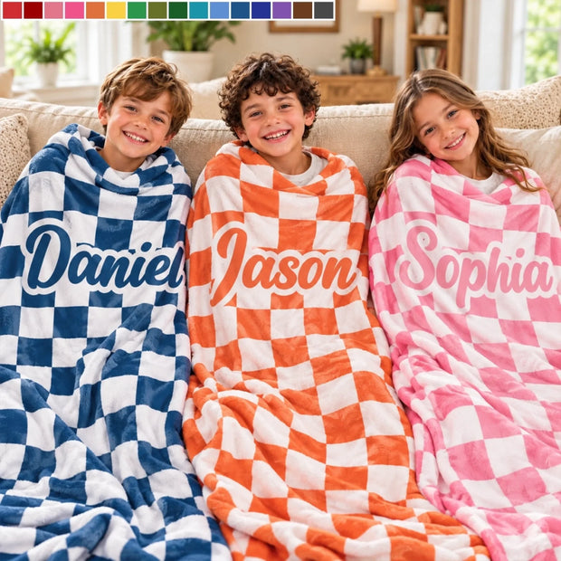 Custom Checkerboard Name Gifts for Kids - Personalized Blanket